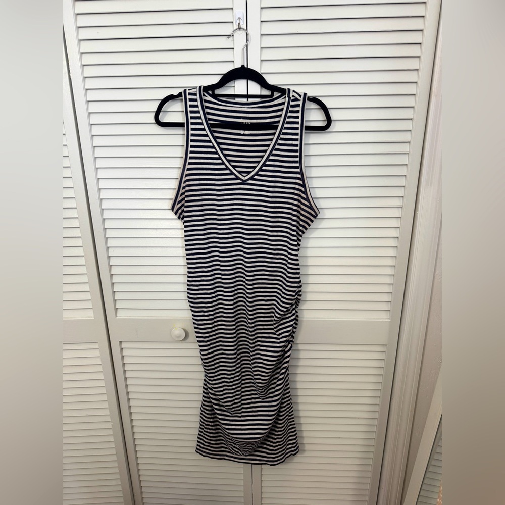 Navy and White Striped Sleeveless Ruched Dress Size XXL